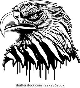 Vintage American Flag with Bald Eagle Vector Tee Design - The Ultimate Symbol of Freedom, black and white outline, dipping eagle