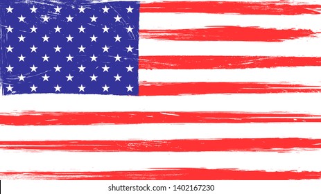 Vintage American flag with grunge texture, scratches and brush traces