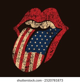 Vintage American Flag Lips Vector: A creative blend of bold lips with the iconic stars and stripes of the American flag. This vintage-style design adds a unique, patriotic flair to any project, perfec