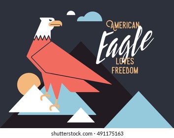 Vintage American Flat Eagle Graphic with Typography Composition with Lettering