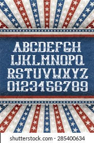 Vintage American Font On Retro Background, EPS 10 Contains Transparency, Layered Vector File.