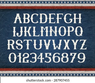 Vintage american font on retro background, EPS 10 contains transparency, layered vector file.
