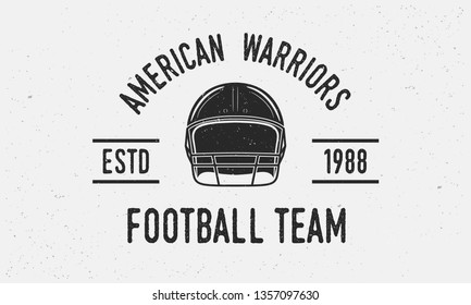 Vintage American football logo, badge, emblem. American football helmet isolated on white background. Vector logo template