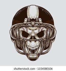 Vintage American football Skull illustration. Isolated artwork object. Suitable for and any print media need.