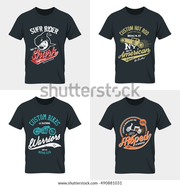 Vintage American hot rod, shark, motorcycle, moped\
old grunge effect tee print vector design illustration. Premium\
quality superior wild fish, bike, scooter retro logo concept. NY\
car t-shirt mock up.