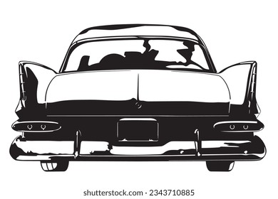 Vintage American Limousine de la ilustración vectorial de la silueta de visión trasera de finales de 1950