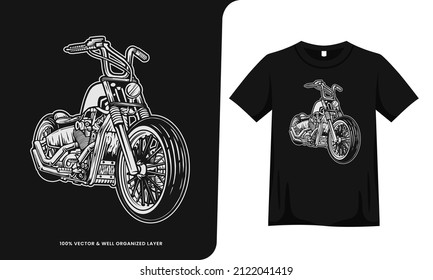 Vintage american motorcycle black and white design. fit for tshirt design. line art style