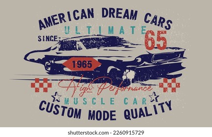 vintage american muscle car illustration, varsity graphics vectors, typography vintage car illustration vector, tee graphic.