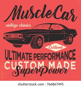 Vintage American Muscle Car Illustration, Vector
