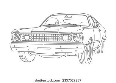 Vintage american muscle car line art vector illustration