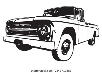 Vintage american pickup truck silhouette vector illustration