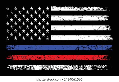 Vintage American Police And Firefighter Support Flag Design.