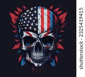 Vintage american skull face art design in vector illustration. Uncle sam's skull
