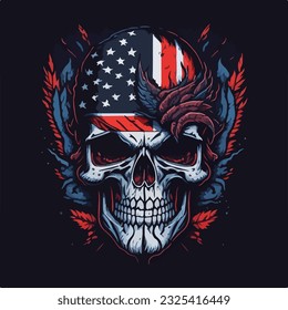 Vintage american skull face art design in vector illustration. American pride rebel