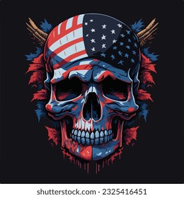 Vintage american skull face art design in vector illustration. American freedom fighter