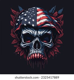 Vintage american skull face art design in vector illustration. Spirit of '76 skull