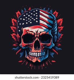 Vintage american skull face art design in vector illustration. American tattoo rebel