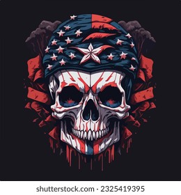 Vintage american skull face art design in vector illustration. True grit skull