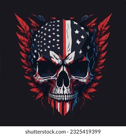 Vintage american skull face art design in vector illustration. Native american warrior skull