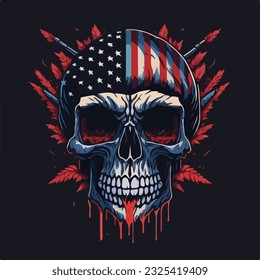 Vintage american skull face art design in vector illustration. American grunge rebel