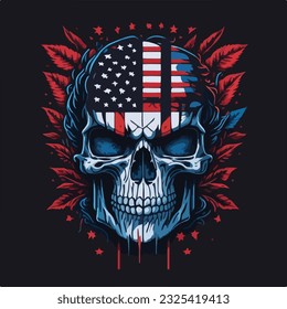 Vintage american skull face art design in vector illustration. Old glory rebel
