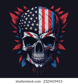 Vintage american skull face art design in vector illustration. Uncle sam's skull