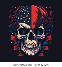 Vintage american skull face art design in vector illustration. American bald eagle skull