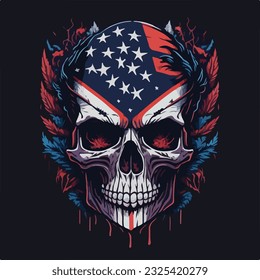 Vintage american skull face art design in vector illustration. Independence skull