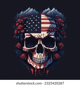 Vintage american skull face art design in vector illustration. Lone star skull