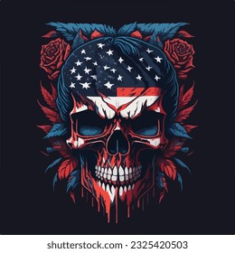 Vintage american skull face art design in vector illustration. Biker's pride