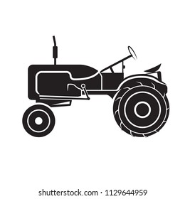 Vintage american tractor vector illustration. Retro agricultural machine. Old farming equipment icon