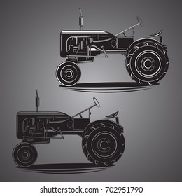 Vintage american tractor vector illustration. Retro agricultural machine. Old farming equipment