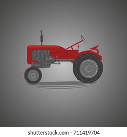 Vintage american tractor vector illustration. Retro agricultural machine. Old farming equipment