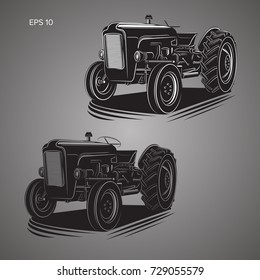 Vintage american tractor vector illustration. Retro agricultural machine. Old farming equipment