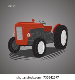 Vintage american tractor vector illustration. Retro agricultural machine. Old farming equipment