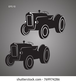 Vintage american tractor vector illustration. Retro agricultural machine. Old farming equipment icon