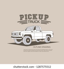 Vintage american truck isolated outline drawing vector illustration
