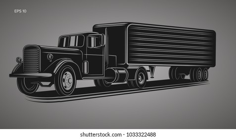 Vintage american truck vector illustration. Retro freighter truck.