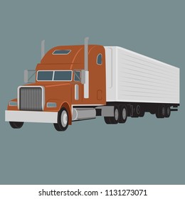 Vintage american truck vector illustration. Retro freighter truck. Cargo delivery machine.