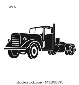 Vintage american truck vector illustration. Retro freighter truck. Cargo delivery machine.