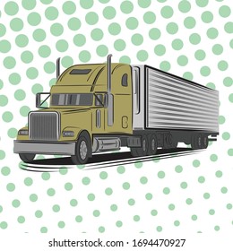 Vintage american truck vector illustration. Retro freighter truck. Cargo delivery machine. Pop art cartoon style