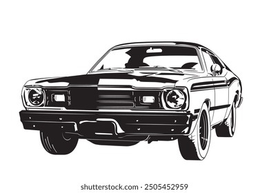 Vintage american two-door sedan muscle car from 1973 silhouette vector illustration