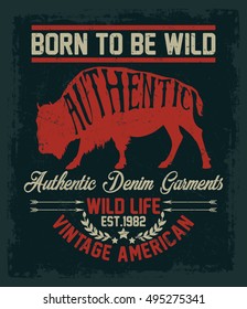 Vintage american, wild life typography, t-shirt graphics, vectors