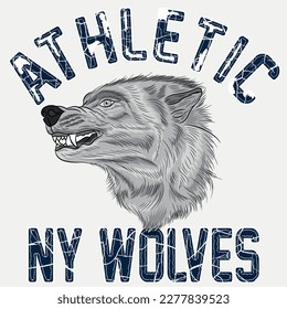 Vintage American wolf bikers club tee print vector design isolated on white background. Mississippi, Jackson street wear t-shirt emblem. Premium quality wild animal superior logo concept illustration.
