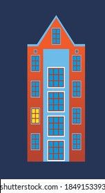 Vintage Amsterdam isolated. Flat vector stock illustration. Vintage logo, emblem with the house of Amsterdam, Europe. Single facade of Amsterdam house. Vintage vector illustration