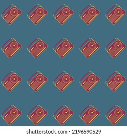 A vintage analog radio seamless repeating pattern isolated on a square background