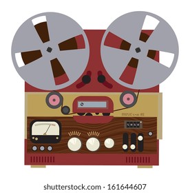 Vintage analog stereo reel to reel tape recorder, vector illustration