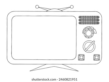 Vintage analog TV set in doodle style. Hand Drawn. Freehand drawing. Doodle. Sketch. Outline. Coloring page.	