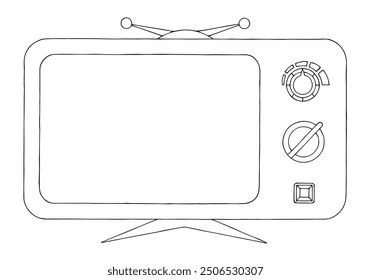 Vintage analog TV set in doodle style. Hand Drawn. Freehand drawing. Doodle. Sketch. Outline. Coloring page.	