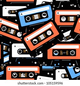 Vintage analogue music recordable cassettes. seamless background